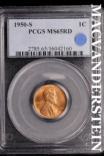 1950-S Lincoln Wheat Cent-PCGS MS 65 RD Choice Gem BU No Reserve #SLL256