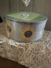 NEW Members Mark Premium Wired Ribbon. 2.5  x 50 Yards. Spring Summer Sunflower