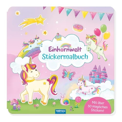 Malbuch Einhornwelt TröTsch 32 Seiten Stickermalbuch Ausmalbuch BeschäFtigung-image