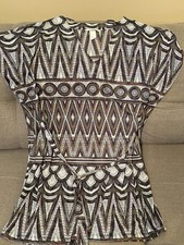 H&M Womens Sz S Sheer Mini Dress Short Sleeve Boho Geometric V Neck Waist Tie 