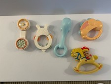 Lot of 8 Vintage Pastel Baby Toys: Rattles, Teethers, Shakers