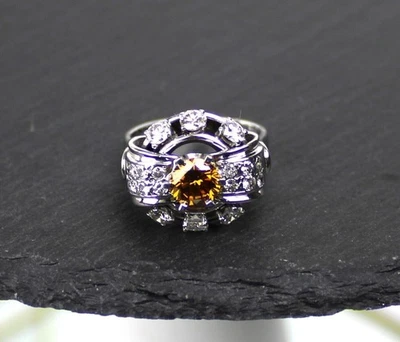Diamantring mit Citrin, 585er Weißgold, 18 Brillanten - Bild 1 von 4