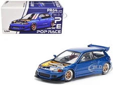 PANDEM CIVIC EG6 VTEC RHD BLUE W/NO HOOD 1/64 DIECAST MODEL BY POP RACE PR640174