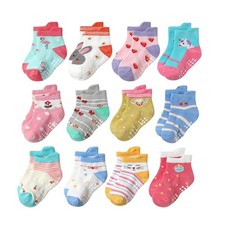 12 Pairs 1-7Yrs Baby Socks Infants Toddler Kids Girls Non Slip Cotton Crew Socks