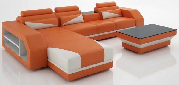 GroßEs Orange Ecksofa Wohnzimmer Sofa Set Couchtisch Moderne Wohnlandschaft-image
