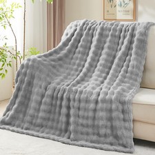 NEWCOSPLAY Twin Blanket for Couch Grey Super Soft Flannel Fleece 3D Bubble Li...