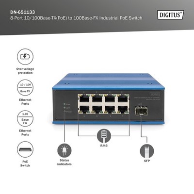 Digitus Industrial Poe Switch 8 Port 10/100Base - Tx(poe) bis 100Base-FX