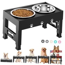 Black Elevated Dog Bowls with 2 Stainless Steel Bowls - 5 for Medium Large Dogs