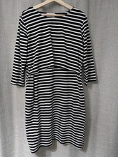 Frances Rose Maternity Dress Size 16 Black White Striped Jersey Cotton Midi C28