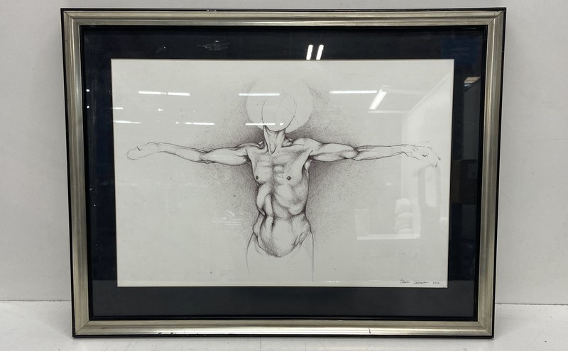 Clair Callister Original Pencil Drawing Male Torso Anatomical Study 20x26 Signed