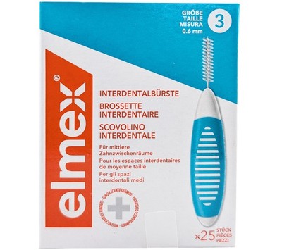 elmex Interdentalbürsten Größe 3 - 0,6mm 1 x 25 Stück XL Pack inkl. Schutzkappen