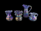 Fenton (?) Carnival Glass Pitcher Vase Lot Iridescent Blue