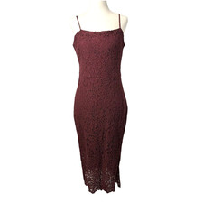 Express Midi Dress Burgundy Lace Lined Bodycon Cocktail Y2K Boho Whimsigoth M