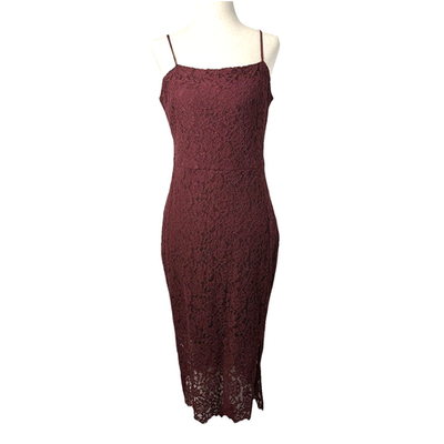 #ad #ad Express Midi Dress Burgundy Lace Lined Bodycon Cocktail Y2K Boho Whimsigoth M $26.95