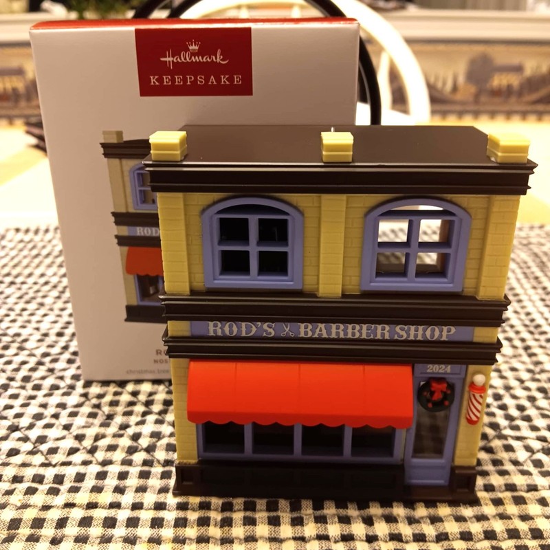 HALLMARK ROD'S BARBERSHOP #41 NOSTALGIC HOUSES SHOPS 2024 CHRISTMAS ORNAMENTS