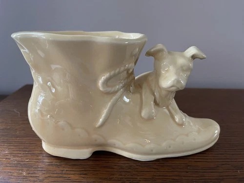 McCoy Pottery Art Shoes Planter with Puppy Dog Made In USA