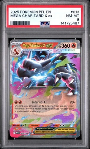 2025 POKEMON PFL EN-PHANTASMAL FLAMES #013 MEGA CHARIZARD X EX PSA 8