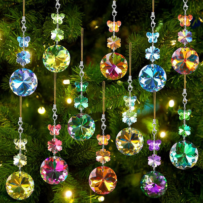 12PCS Christmas Tree Crystal Balls Ornaments, Rainbow Christmas Prism Crystal Gl