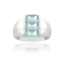 925 Silver Blue Topaz Emerald-Cut Band Ring