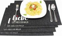 4Er Set Tischset Platzset Platzmatten Liebe Anthrazit Abwaschbar Platzmatte