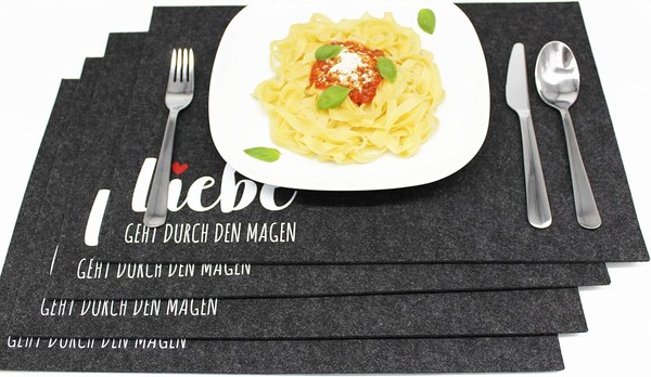 4Er Set Tischset Platzset Platzmatten Liebe Anthrazit Abwaschbar Platzmatte-image
