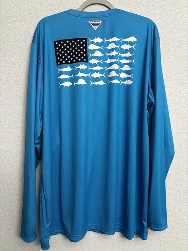 Columbia PFG Long Sleeve Omni-Shade Men's Size 2XL Blue Fishing Flag - Picture 2 of 6