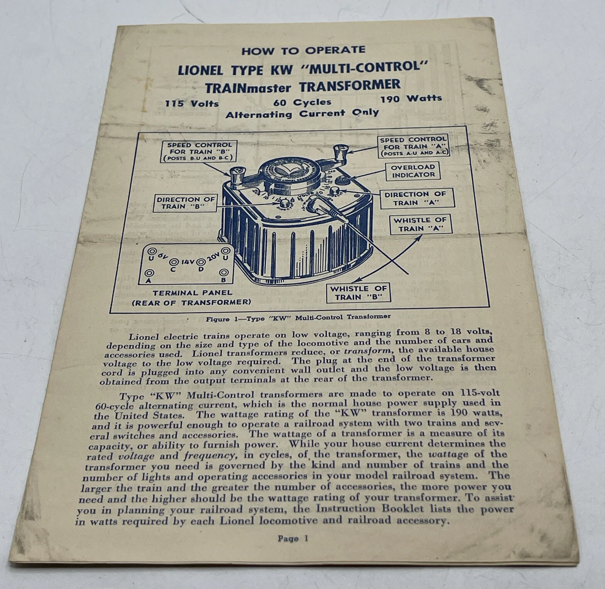 Lionel sales kw transformer