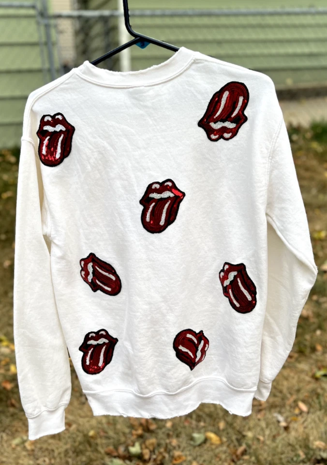 SUDADERA DESGASTADA CON LENTEJUELAS ROLLING STONES RARA USADA XS punk rocker 19" pit Foto 4 de 4