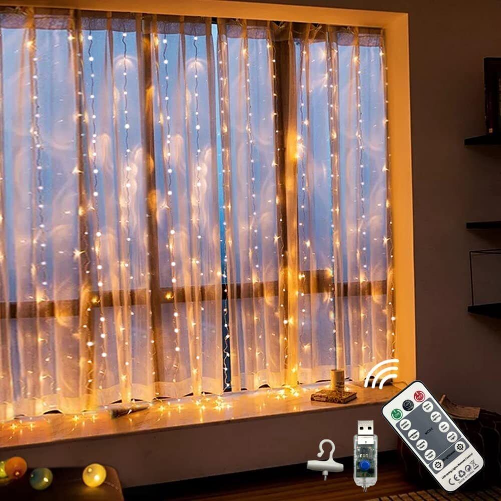 Cortina de Luces, Cortina LED con USB, 8 Modos 2.4*1.8 M 144...
