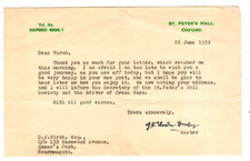 Julian Thornton-Duesbery Signed Letter 1959 / Autographed Oxford Academic Priest