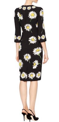 Dolce Gabbana Daisy Print Floral Cady Cocktail Dress 40 Black $2395 | eBay