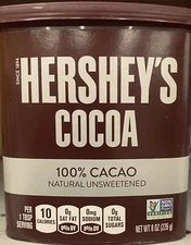 Hershey's Cocoa 100% CACAO Natural Unsweetened Powder 8 oz tub