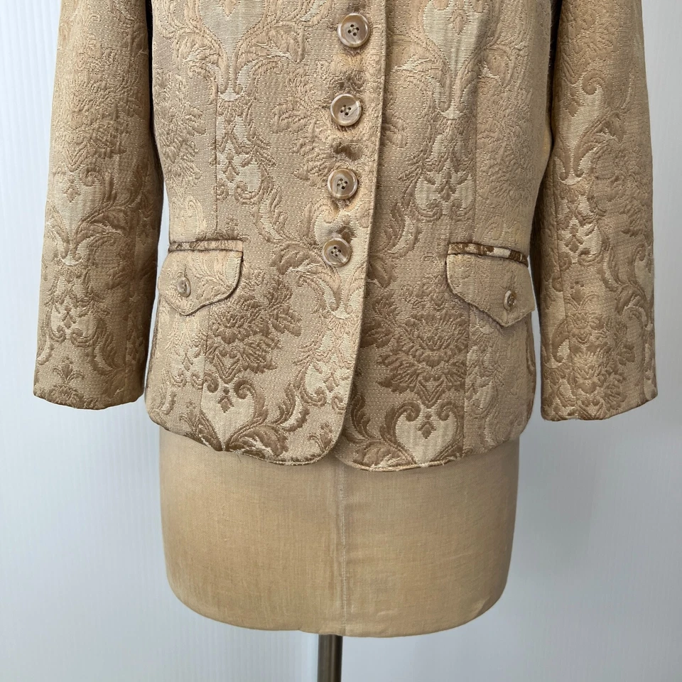 Chaqueta Karen Kane Mujer 8 Dorado Jacquard Forrado Blazer Botón Trabajo Fiesta Núcleo No Foto 4 de 4