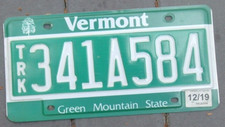 VERMONT 2019 Debossed license plate   341 A 584