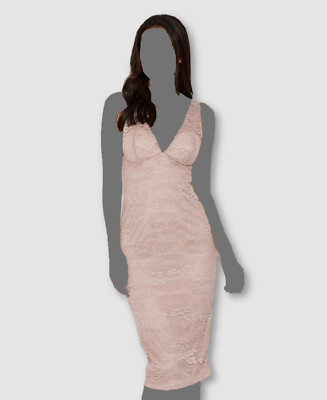 $64 AX Paris Women's Pink Lace Detail Bodycon Midi Dress Size 12