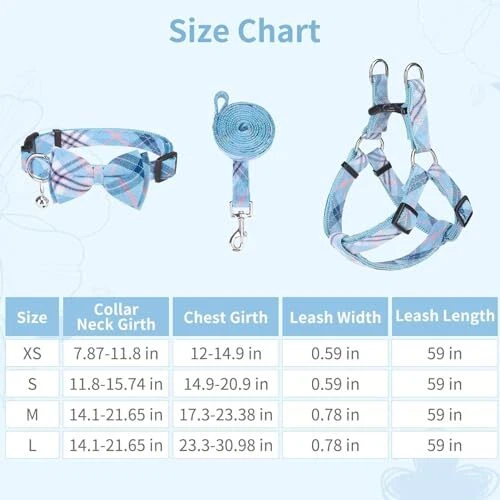 Dog Harness Collar Leash Set,Adjustable No M(Chest Girth:17.3''-23.38'') Blue