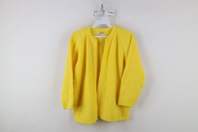 Vintage 60s Macys Womens Small Diamond Ribbed Knit Open Front Cardigan Sweater
