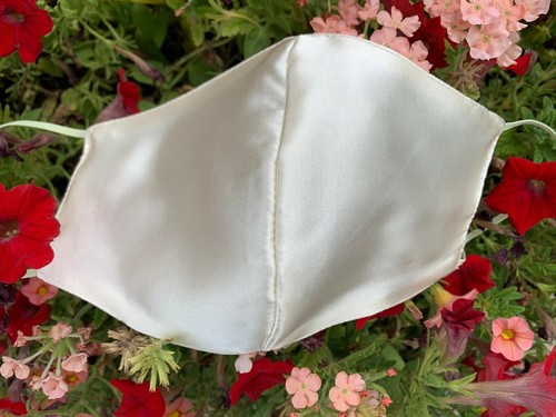 Ivory Satin Face Mask, White Bridal Mask, Wedding Mask, Bridesmaid, Made in USA - Picture 16 of 24