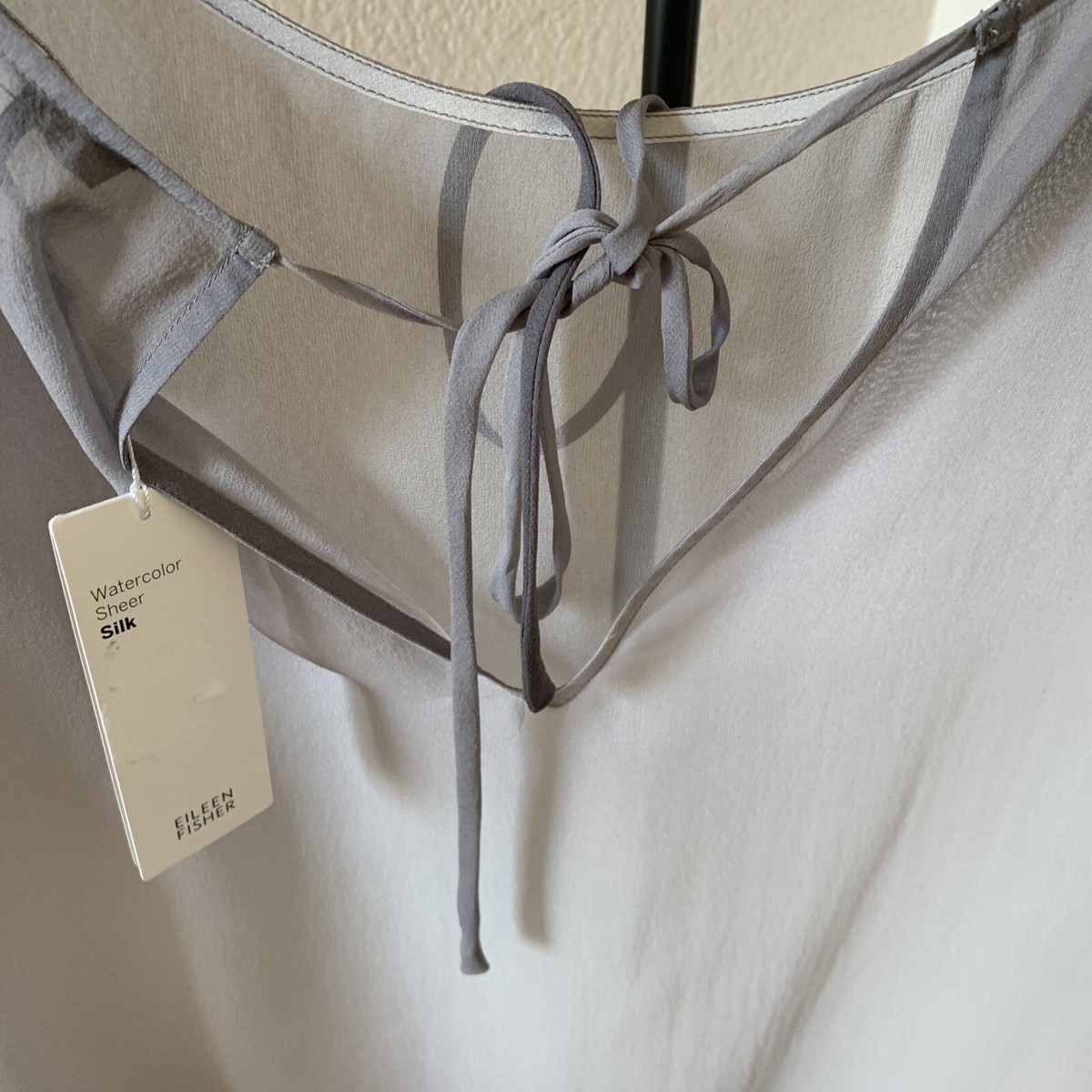 Tunique Eileen Fisher En Soie Mousseline - Col En U, Graphite, Taille XS, Neuve Avec étiquettes