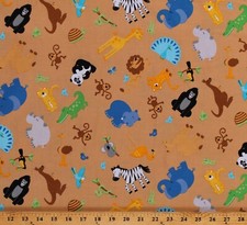 Cotton Zoo Animals Kids Brown Cotton Fabric Print by the Yard D564.42