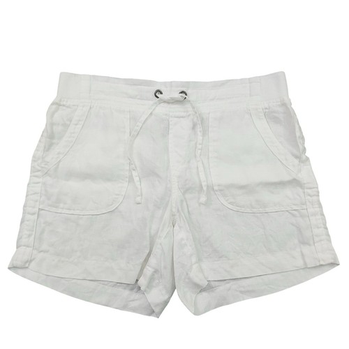 Athleta Leinenshorts Damen 8 weiß vorne flach Loungewear Strand Outdoor Sommer