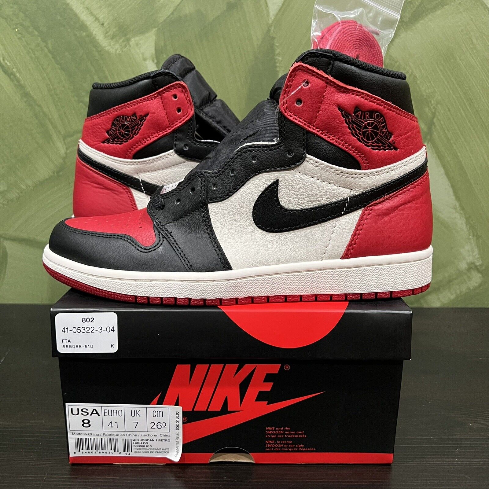 Jordan 1 Bred Toe 2018 - 555088 610 - size 8 - DS/Brand New |