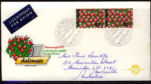 Netherlands 1973 Tulip Exports (Uprated) First Day Cover - 122 to Australia