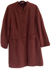 Unique Poetry Silk Linen Red Brown Mandarin Collar Button Mid Length Jacket