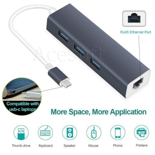 3 Ports Type C USB C To USB 3.0 HUB Gigabit Ethernet Rj45 Lan Network Adapter