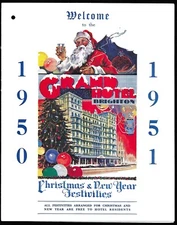 Vintage Grand Hotel Brighton Christmas Programme & Menu Lot 1950