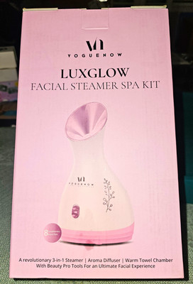 VogueNow Luxglow Facial Steamer Spa Kit Pink/White Nano-Ionic Aroma 170ml Tank