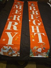 Christmas Door Banner 6ftx1ft Red Samta Snowman Merry Bright Yard Porch Sign New
