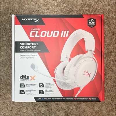 HyperX Cloud III Wired Gaming Headset White 53mm Drivers Mic PC PS5 Xbox Switch