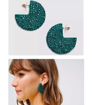 Emerald Green Rhinestone Diamanté  Crystal Disc Earrings ASOS